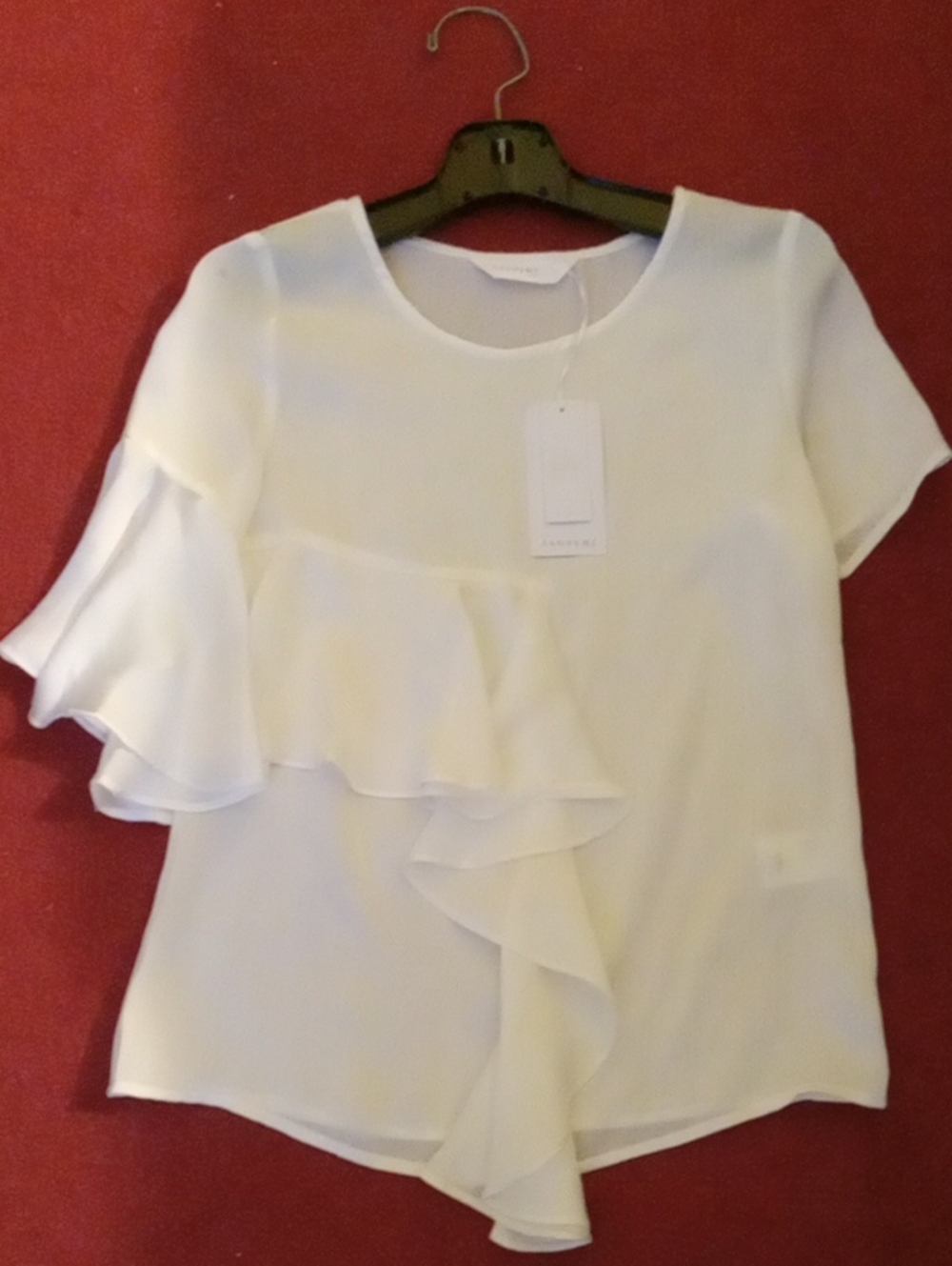 Anonyme Designers White Cloe Top Asymmetric Ruffle Blouse Sz Small